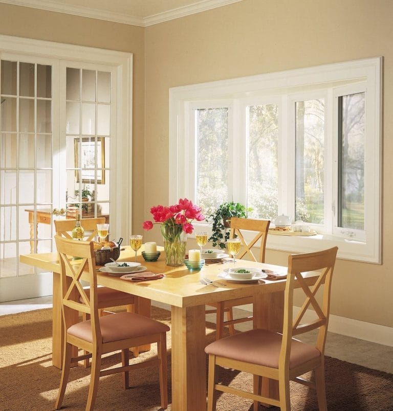 dining room with bay and bow windows